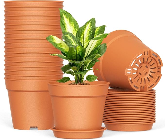 20 Pack 6 Inch Plant Pots with Drainage and Saucers, Plastic Flower Pots by SwinDuck