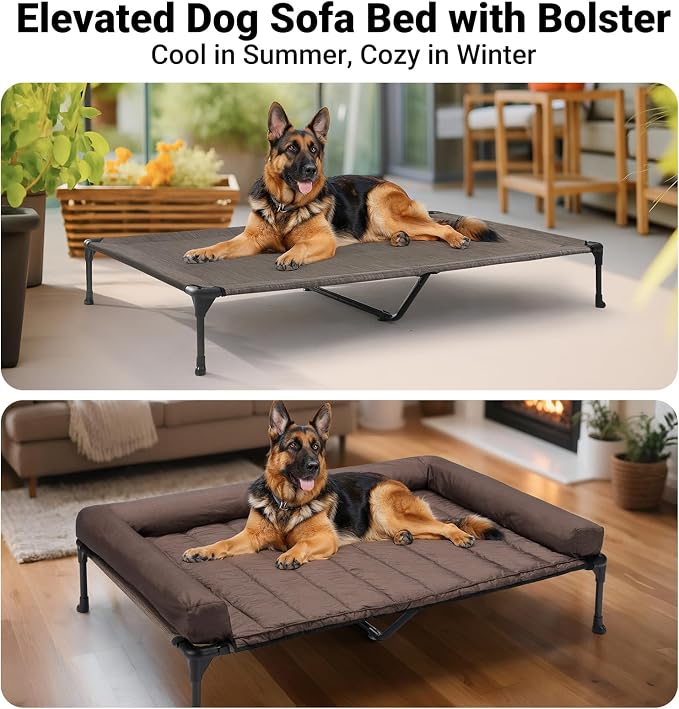 Veehoo Cooling Elevated Dog Bed Add Removable Waterproof Bolster Cushion Mat - Image 4