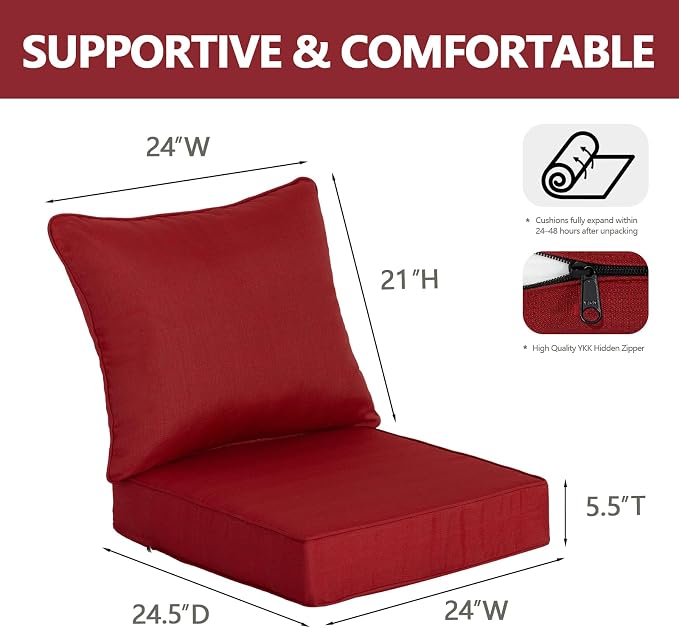 Goodgoods 24 x 24 Outdoor Patio Deep Seat Cushions 2-Pack, 1000+ Hours - Image 2