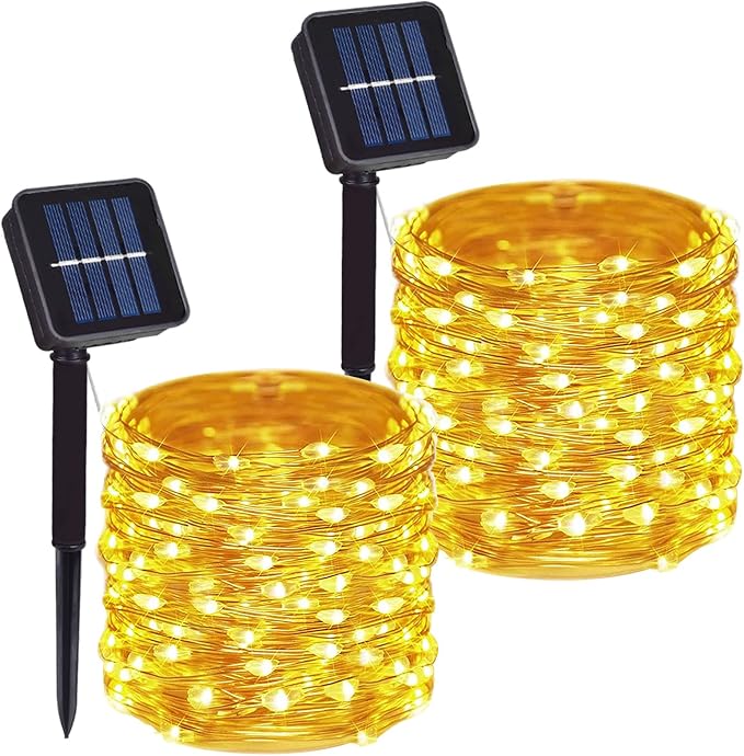 2 Pack Total 200 LED 66FT Solar Powered Copper Wire String Lights Outdoor by DAYLIGHTIR