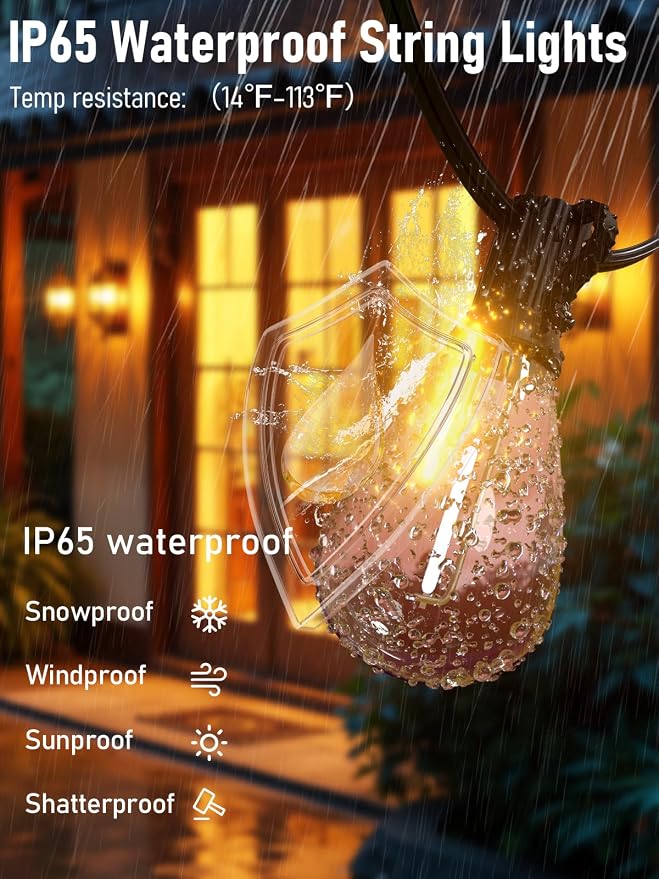 luckystyle 100FT LED Outdoor String Lights - Image 3