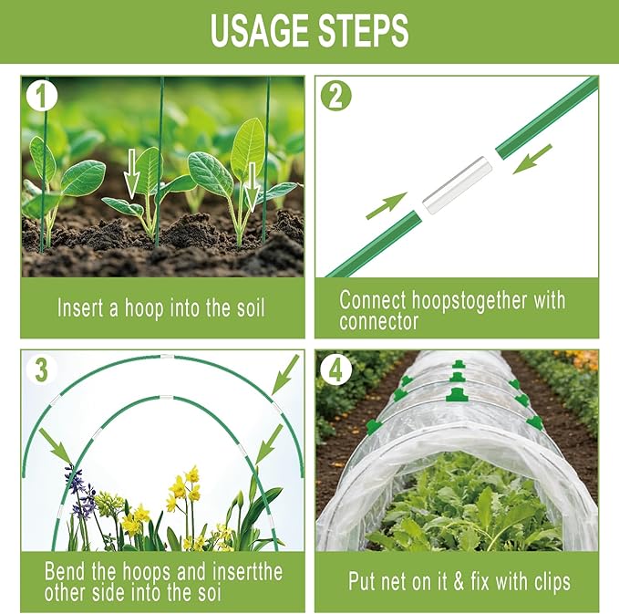 60PCS Garden Hoops for Raised Beds, 8FT Rust-Free Fiberglass Greenhouse Hoops - Image 6