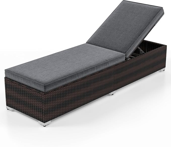 Tangkula Outdoor Chaise Lounge, Patio Wicker Lounge Chair w/ 4-Level Backrest by TANGKULA