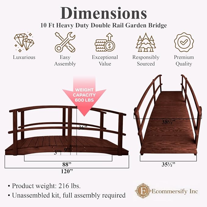 10 FT MAHOGANY Amish Made Garden Bridge - Image 2
