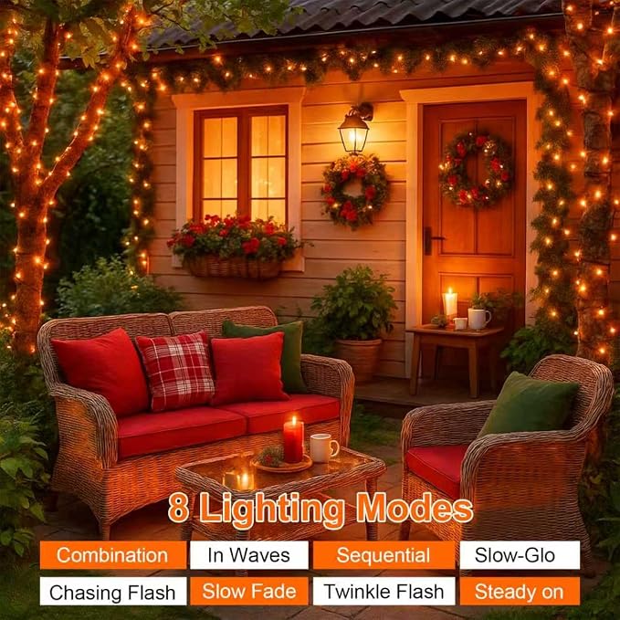 QITONG 4 Pack Solar Fairy Lights, Each 33ft 100 LED Orange Christmas String - Image 3
