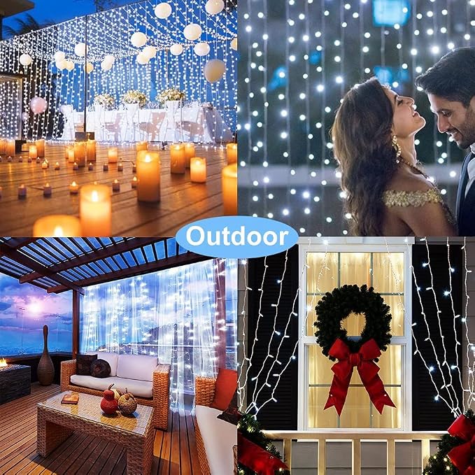 Solar Curtain Lights Outdoor Garden 300 LED Fairy String Lights 8 Modes Remote - Image 5