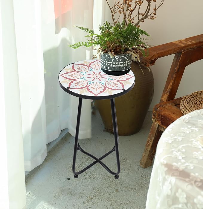 VCUTEKA Patio Side Table Outdoor Accent Table Bistro Coffee Table Plant End - Image 2
