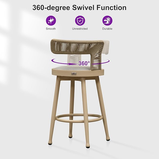 PURPLE LEAF Outdoor Swivel Counter Height Bar Stools Set of 2 Metal Modern - Image 4