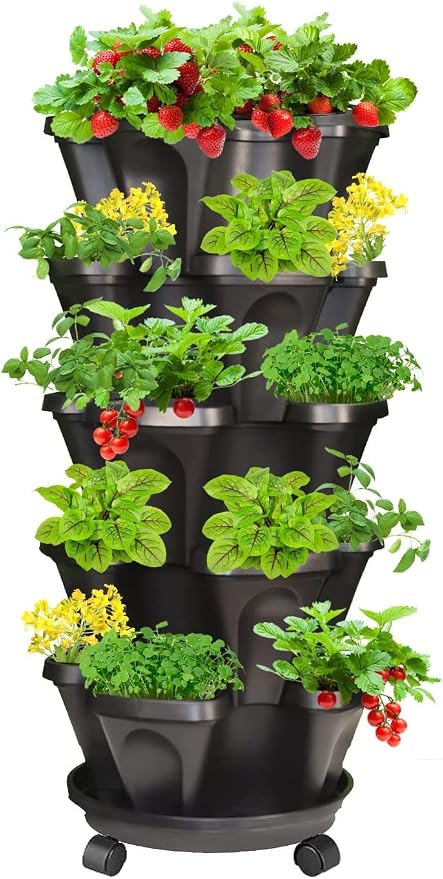 Strawberry Vertical Planter, Stacking Garden Tower, 5 Tiered Stackable Herb by Tectsia