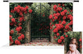 Kate Valentine's Day Gate Backdrop Valentine Red Roses Garden Background by KateBackdropforPhotography