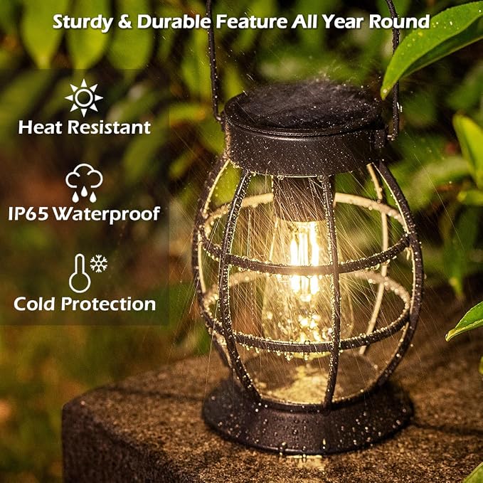LeiDrail Solar Lantern Outdoor Hanging Solar Lights Metal LED Waterproof - Image 4