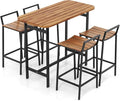 Tangkula 5 Piece Acacia Wood Bar Table Set, Outdoor Bar Height Table & Chairs by TANGKULA