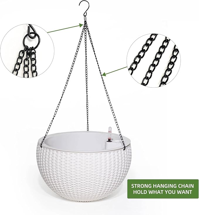 Dexceder 10.5 Inch Large Self Watering Hanging Planters Indoor Outdoor - Image 5