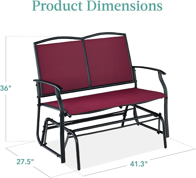 Best Choice Products 2-Person Outdoor Patio Swing Glider Steel Bench Loveseat - Image 3