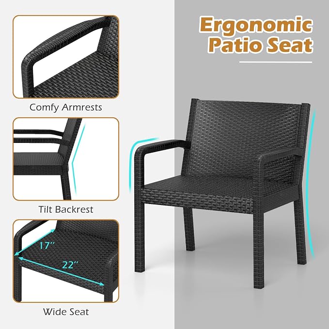COSTWAY 3 Piece Patio Furniture Set, Outdoor PP Rattan Wicker Furniture Set - Image 8