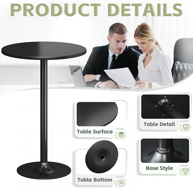 Flamaker Round Bistro Pub Table Modern Style Metal Base MDF Top Cocktail Bar - Image 5