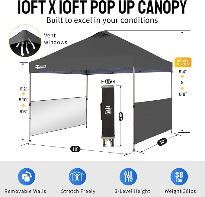 CROWN SHADES 10x10 Pop up Canopy Tent Instant Canopy - Image 5