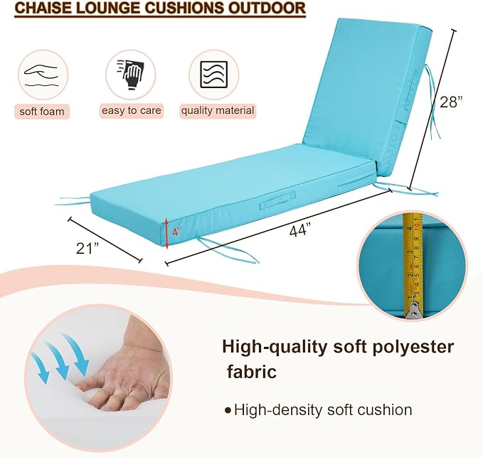 Chaise Lounge Cushions Outdoor Set of 2, Waterproof & Fade Resistant Patio - Image 4