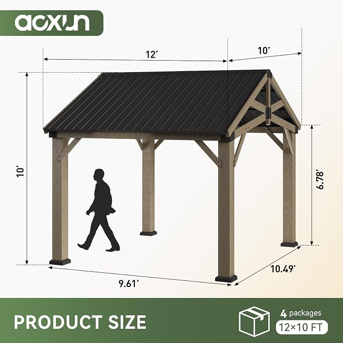 Aoxun 10' x 12' Outdoor Wood Gazebo - Image 2