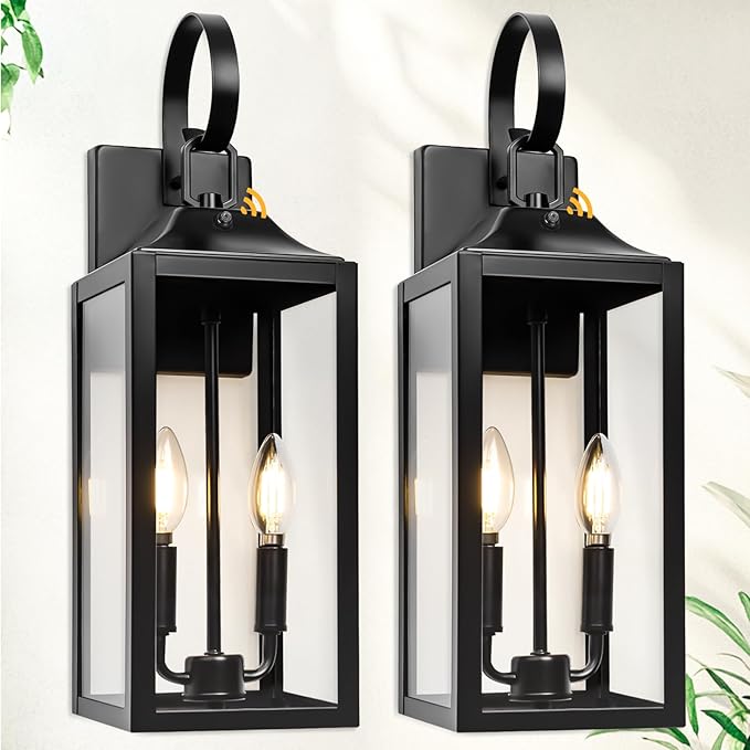 Black Dusk to Dawn Outdoor Wall Lantern 2-Light, Industrial Porch Light Wall by Yolsunes