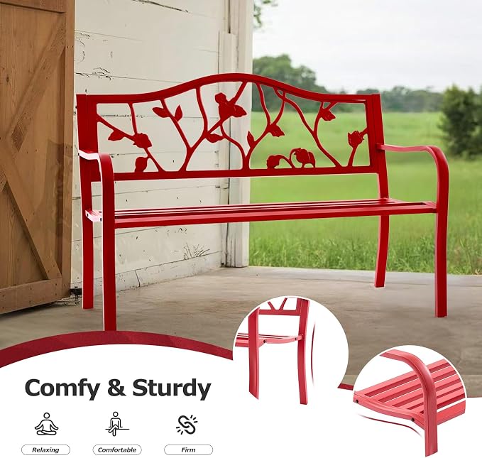 50” Strawberry Outdoor Garden Bench, Weatherproof Sturdy Cast Iron Metal Frame - Image 7