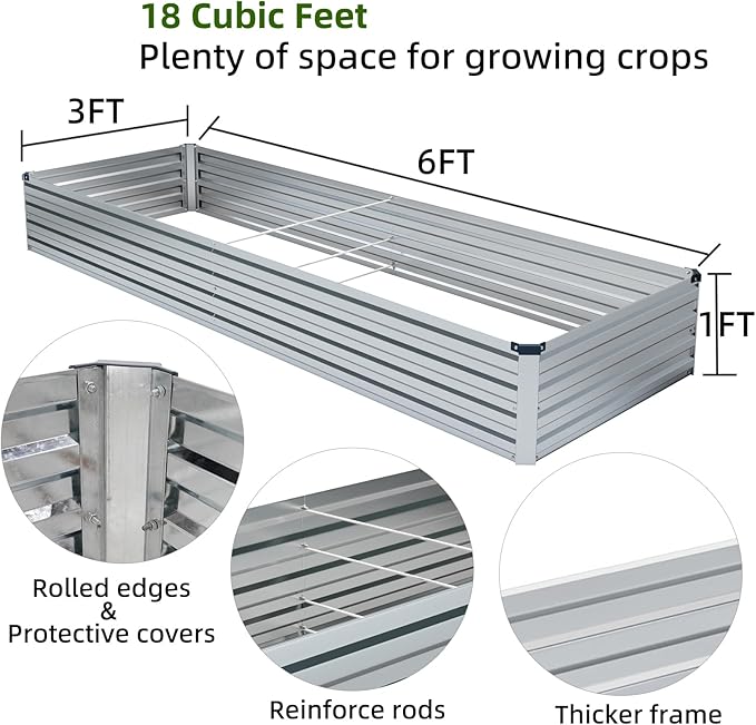 3 Pack 6x3x1FT Galvanized Raised Garden Bed Kit, Outdoor Metal Planter Box - Image 4