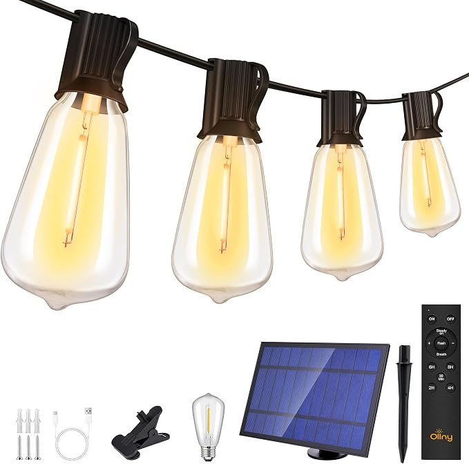 Ollny 15+1 LEDs ST38 Solar String Lights, 30 FT USB & Solar Dual Charging by Ollny