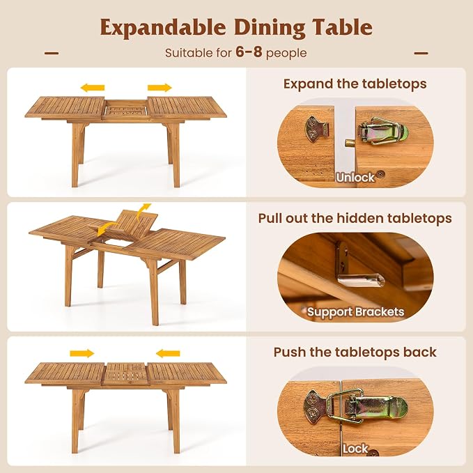Tangkula 9 Pieces Acacia Wood Patio Dining Set - Image 6