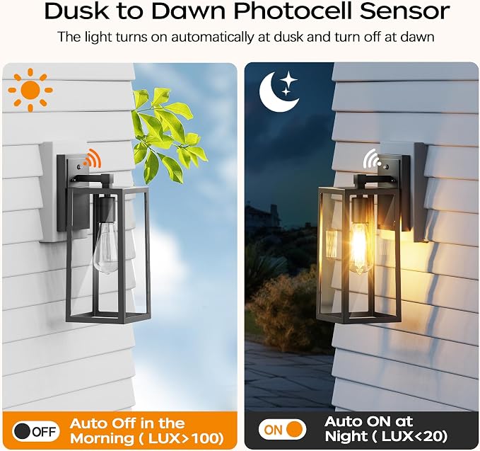 PARTPHONER Dusk to Dawn Outdoor Light Fixtures Wall Mount, Sensor Porch Lights - Image 2
