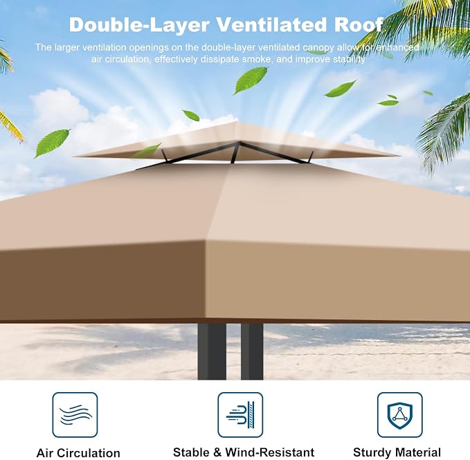 10x10 Canopy Replacement Top Cover Canopy Top Replacement, Double Tier Sunshade - Image 2