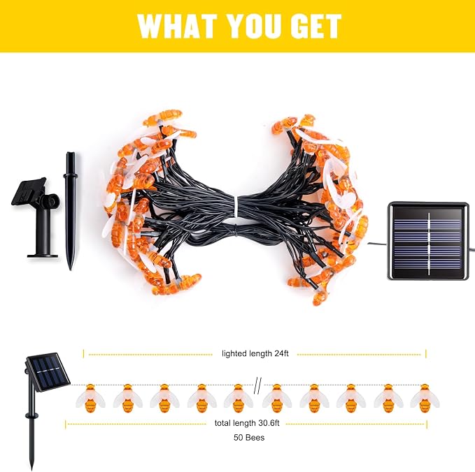 JMEXSUSS Solar Bee Lights Outdoor Waterproof, 30.6FT 50 LED Solar Fairy Lights - Image 6
