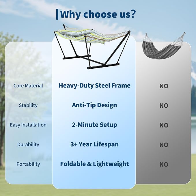 2 Person Double Hammock with Adjustable Steel Stand & Pillow, Heavy Duty - Image 6