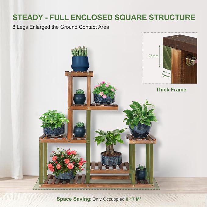 Wood Plant Stand Indoor Outdoor Multi Tiered Corner Plant Shelf Holder High Low - Image 4