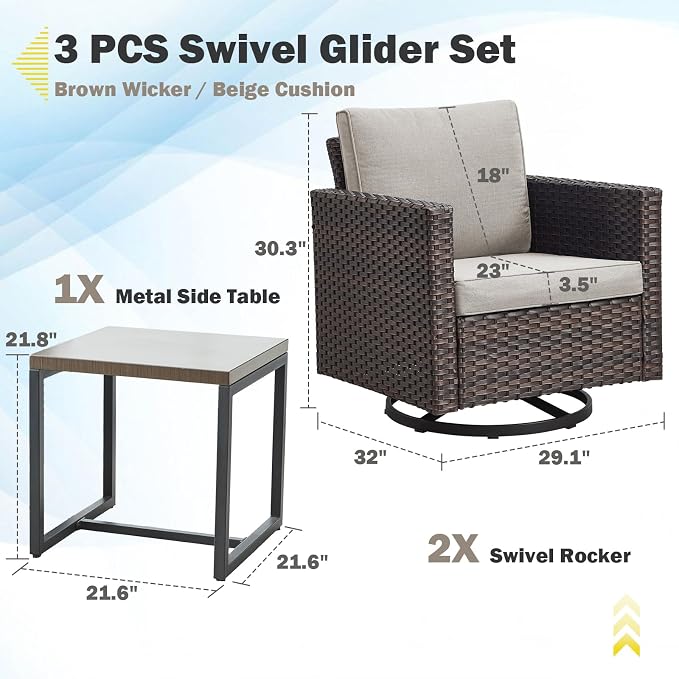 Belord Outdoor Bistro Set 3 Piece Wicker Swivel Rocker Patio Chairs, Oversize - Image 2