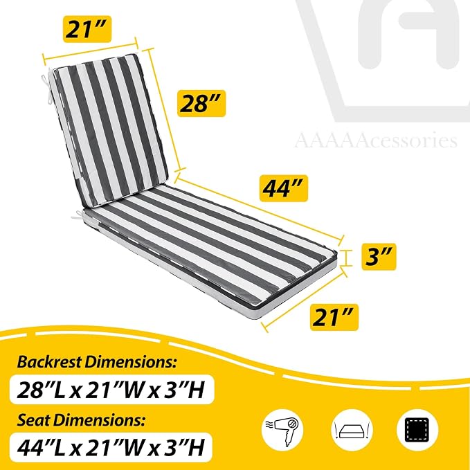 AAAAAcessories Outdoor Chaise Lounge Cushions, Fade-Resistant, Waterproof Patio - Image 5