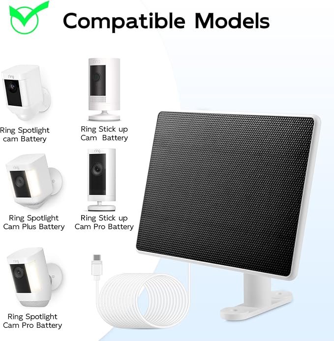 Solar Panel for Ring Camera, 6W Solar Charger Compatible - Image 2