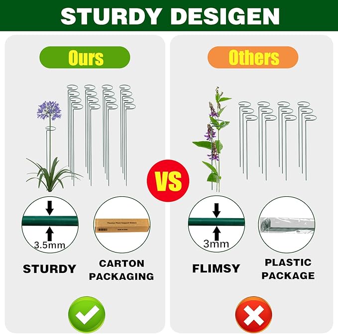 12 Pack 16 Inch Plant Support Stakes, Metal Single stemmed Flower Support - Image 2