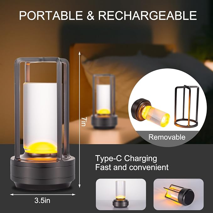 Portable Metal Table Lamp for Indoor/Outdoor, Rechargeable Cordless LED Lamp - Image 5
