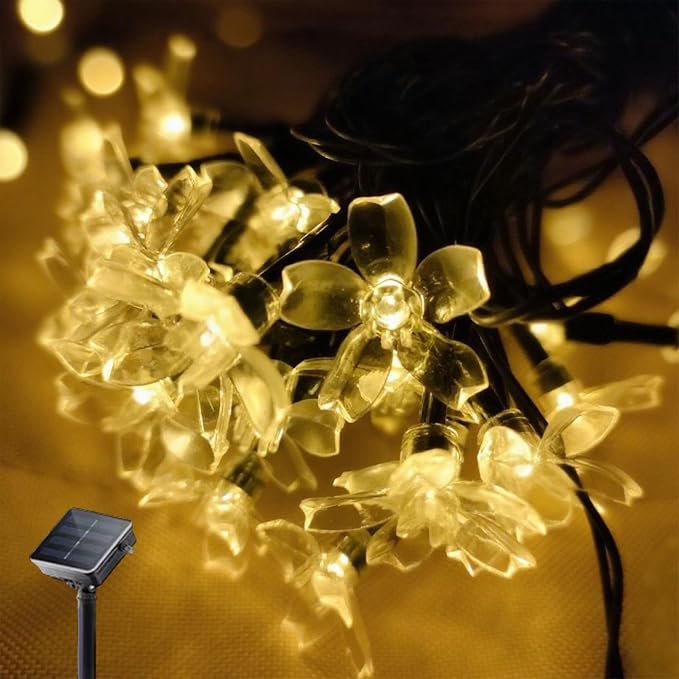 Solar Flower String Lights, 50 LED Outdoor Patio Lights Waterproof, Fairy Lights by Luforu