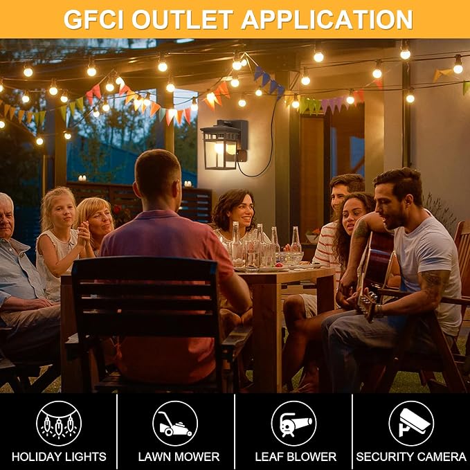 2 Pack Porch Lights with GFCI Outlets, Dusk to Dawn Outdoor Lighting Exterior - Image 6