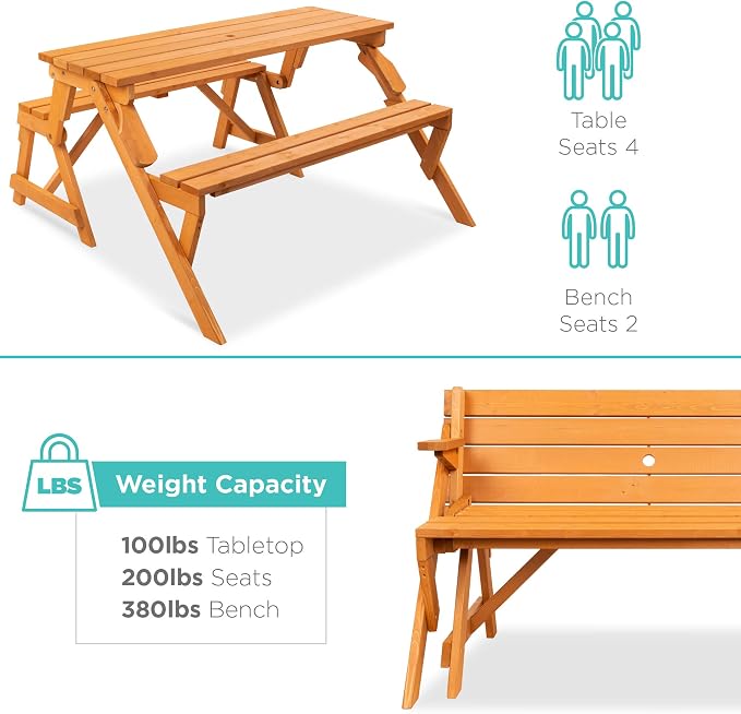 Best Choice Products 2-in-1 Transforming Interchangeable Outdoor Wooden Picnic - Image 7