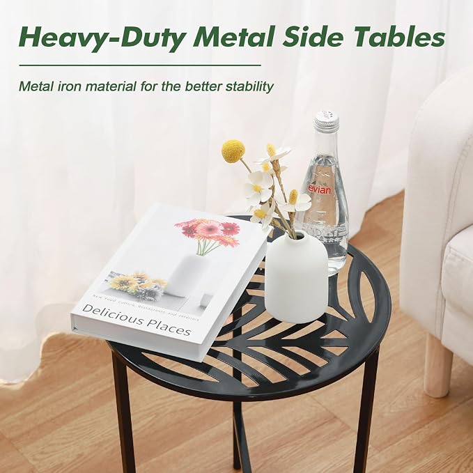 Party Zealot Set of 2 Small Round Metal Side Tables, 13-Inch Black Outdoor End - Image 9