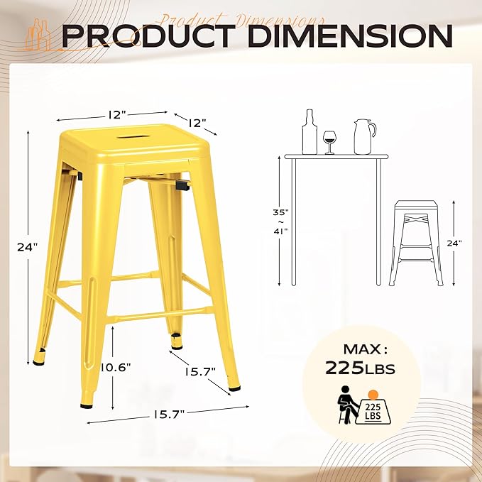 Furmax 24 Inch Metal Bar Stools Set of 4, Counter Height Bar Stools Height High - Image 3