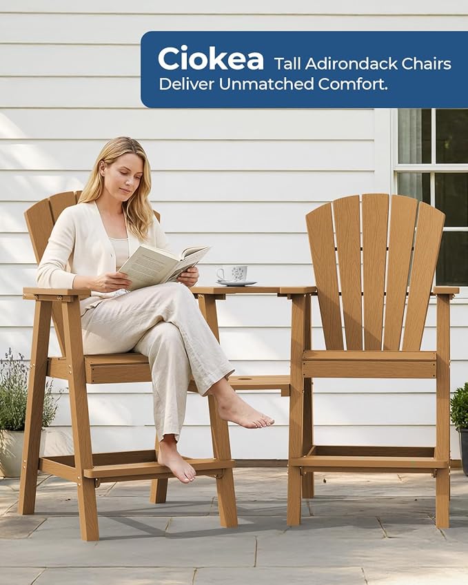 Ciokea Tall Adirondack Chairs Set of 2, HDPE Outdoor High Adirondack Chair - Image 3