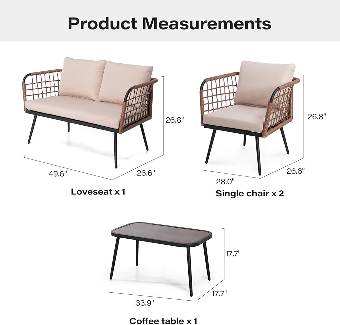 LAUSAINT HOME 4 Pieces Outdoor Patio Furniture Set, Rattan Balcony Furniture - Image 8