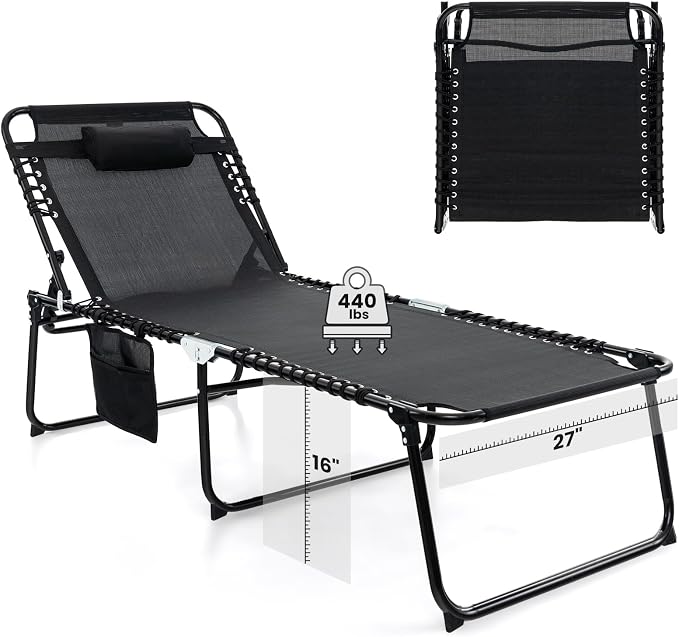 GYMAX Lounge Chair for Outside, 440lbs 27” Oversize Folding Beach Tanning by GYMAX