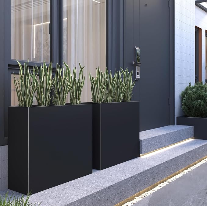 Black Steel Metallic Heavy Planter 30" x 12" x 24" - Image 8