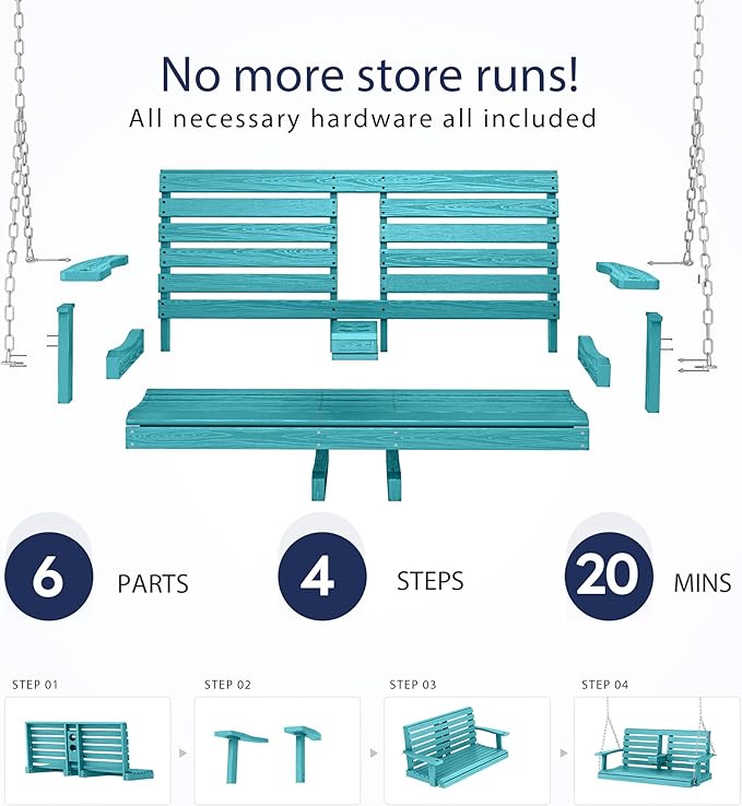 KINGYES Outdoor Hanging Patio Swing Set of 4, 2 Seat Swing Chair - Image 5