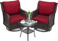 GarveeHome 3-Piece Outdoor Wicker Rattan Swivel Rocking Chair Set by GarveeHome
