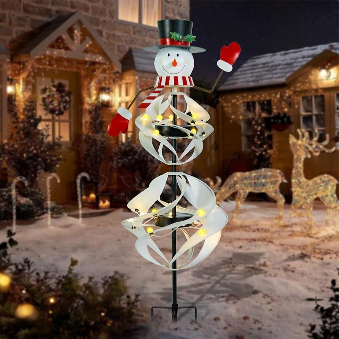 Outdoor Christmas Decorations Snowman Solar Wind Spinner Lighted Christmas Yard by Afirst
